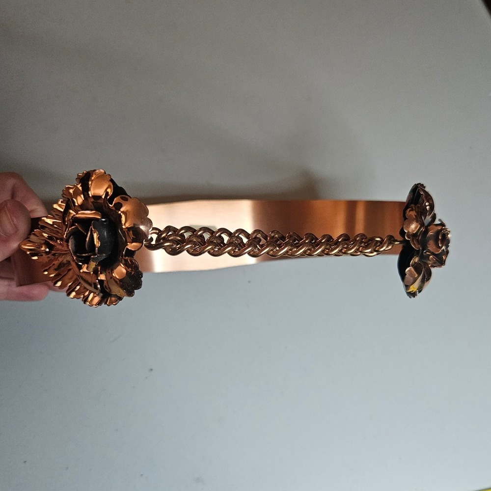 Vintage Renoir Copper Belt Floral Rose Chain Rigid Metal Mid Century Modern XS